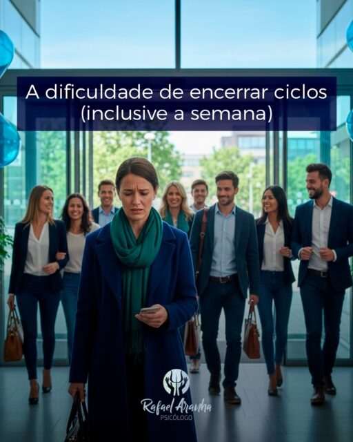 Tem gente que termina a semana… mas a mente não termina junto.

O corpo para, o trabalho acaba, o dia muda... mas a cabeça continua revisando, cobrando, repassando tudo o que ainda poderia ter sido feito.

Como se descansar só fosse permitido depois que tudo estivesse completamente resolvido.
(Spoiler: esse dia nunca chega!)

Essa dificuldade de encerrar ciclos não é falta de organização.
É ansiedade misturada com autocobrança. É a sensação de que parar significa falhar.

🌱 Descansar também é um tipo de encerramento.
Fechar a semana não exige perfeição, exige permissão.

Talvez hoje o cuidado seja simples assim: aceitar que, por agora, está bom o suficiente.